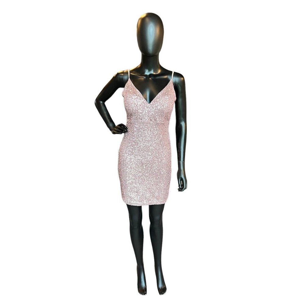 HOMECOMING - Peach Short Sequin V-Neck Mid-Length Dress - Picture 5 of 5